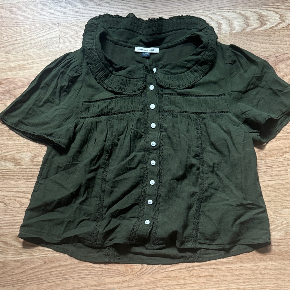 American Eagle Dark Green Button-Up Blouse